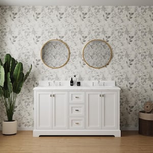 Moray 60 in. W x 22 in. D x 40 in. H Freestanding Double Sinks Bath Vanity in White with White Marble Countertop