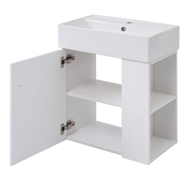 ★TOUT Y EST★ Moireback White 23SSMBWH 23.6 in. W x 18.9 in. D x 23 in. H Floating Bath Vanity in