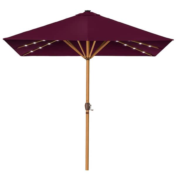 Unbranded 9 ft. Steel Market Solar Patio Umbrella in Burgundy