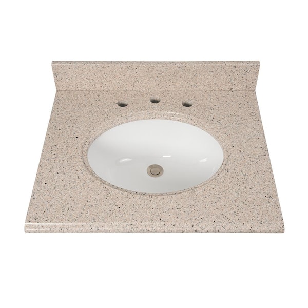 25 in. W x 22 in D Granite White Round Single Sink Vanity Top in Beige