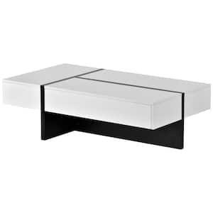 45.2 in. White Rectangle High Gloss Surface Cocktail Coffee Table, Center Table for Sofa or Upholstered Chairs