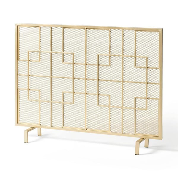 Avex Gold Iron 1-Panel 41 in. Fireplace Screen with Geometric Pattern