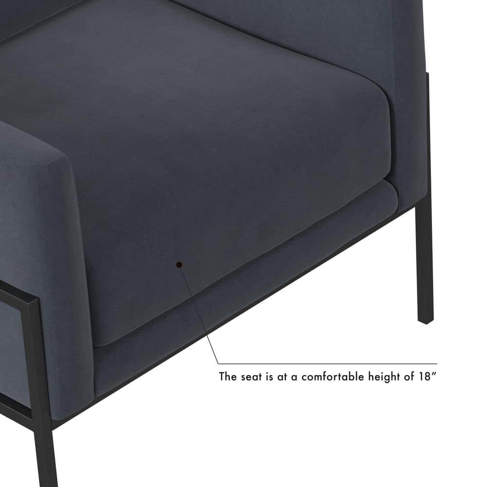 Steel Blue Velvet Modern Metal Frame Accent Chair