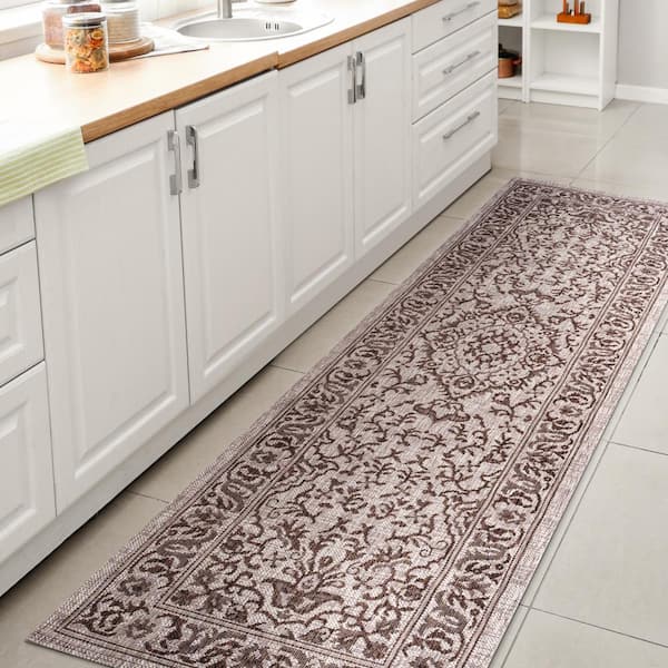 Jerash Brown/Beige 2 ft. x 8 ft. Ornate Medallion Indoor/Outdoor Area Rug