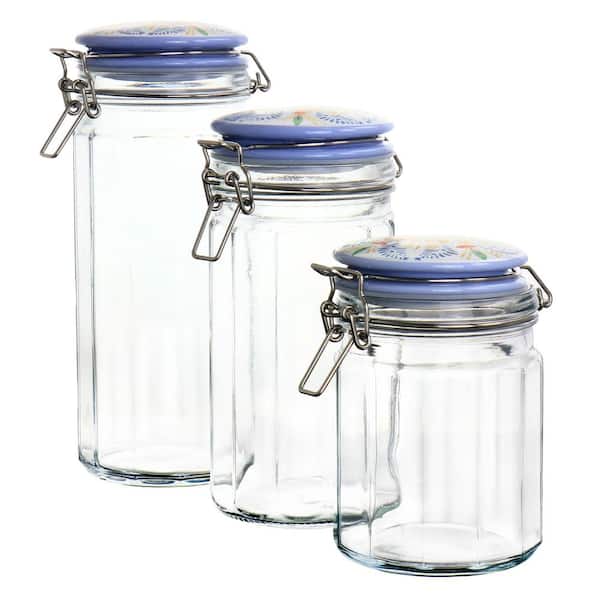 Honey-Can-Do 3-Piece Acacia Top Glass Kitchen Canister Set