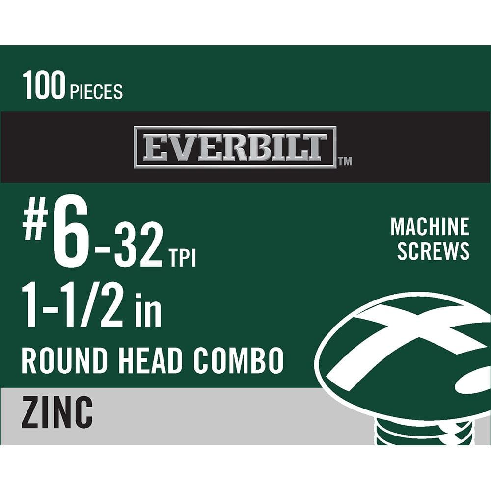 "#6-32 x 1-1/2 in. Combo Round Head Zinc Plated Machine Screw (100-Pack)" price history on PriceWatchPro