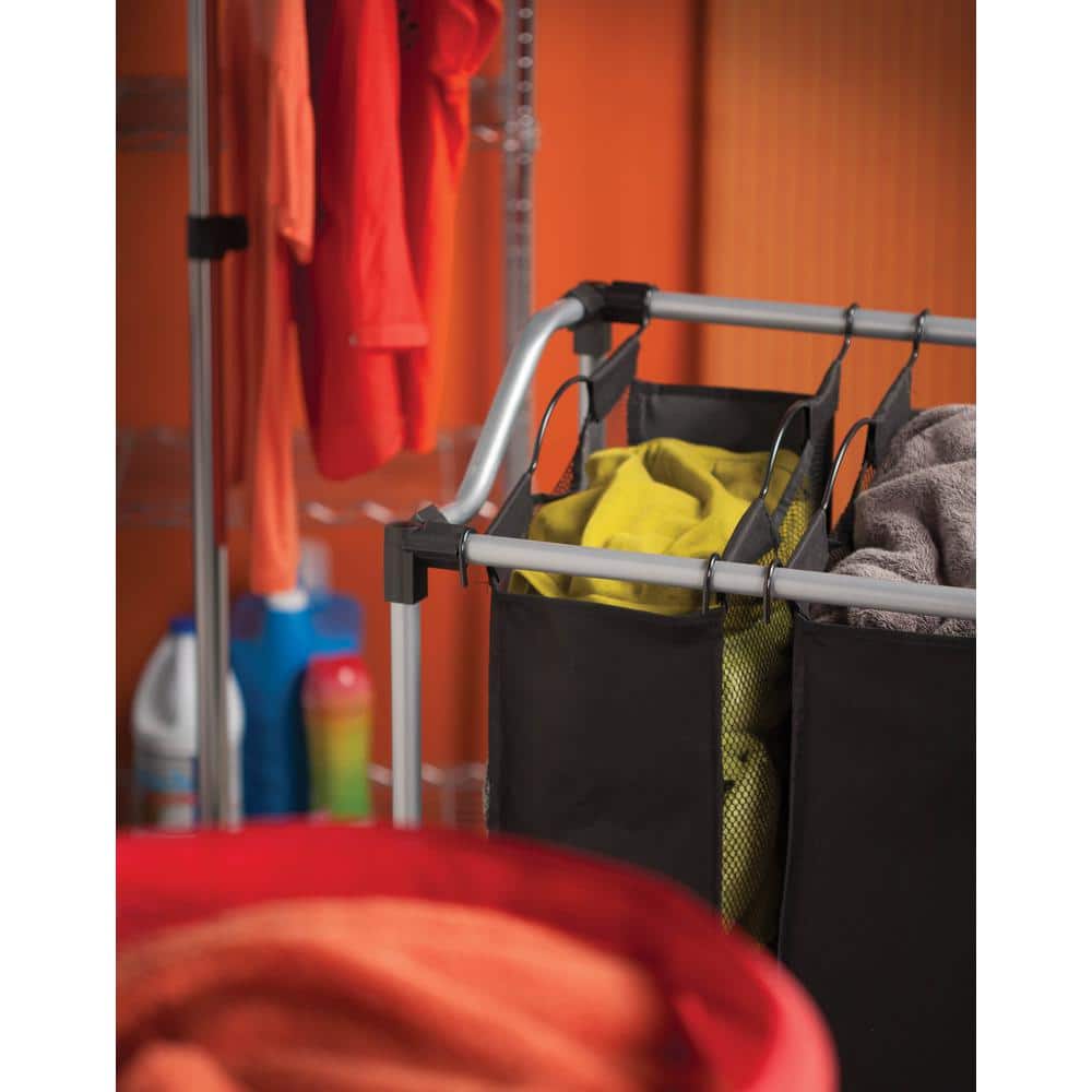 Industrial Silver Quad Laundry Sorter with Wheels