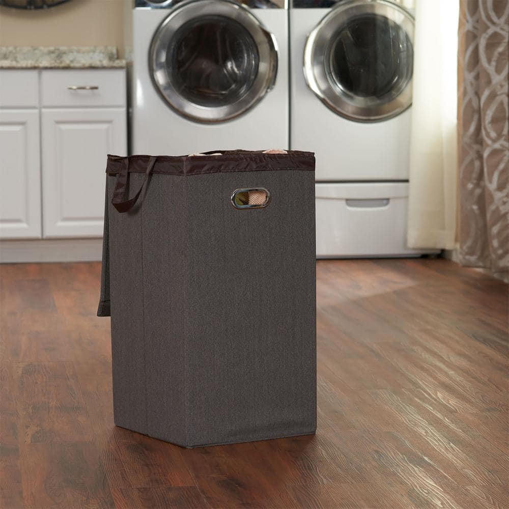 Cobblestone Gray-Brown Collapsible Laundry Hamper with Lid