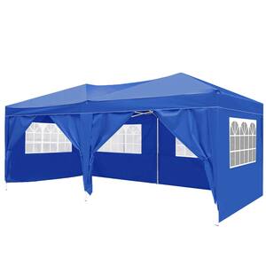 10 ft. x 20 ft. Blue Pop Up Canopy Outdoor Portable Folding Tent with 6 Removable Sidewalls and Carry Bag