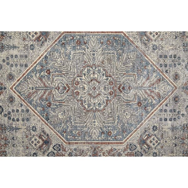 2 ft. x 8 ft. Blue, Ivory Floral Area Rug