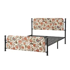 Baltazar Red Transitional 61.75 in. Metal Frame Platform Bed with Floral Upholstered