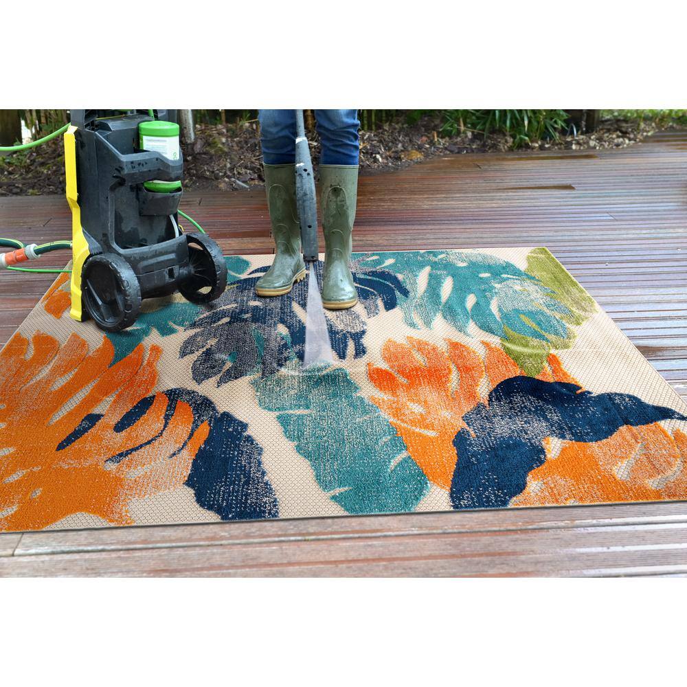 Arles Palm Floral Leaves Multi-Color Synthetic 5' x 7' Area Rug