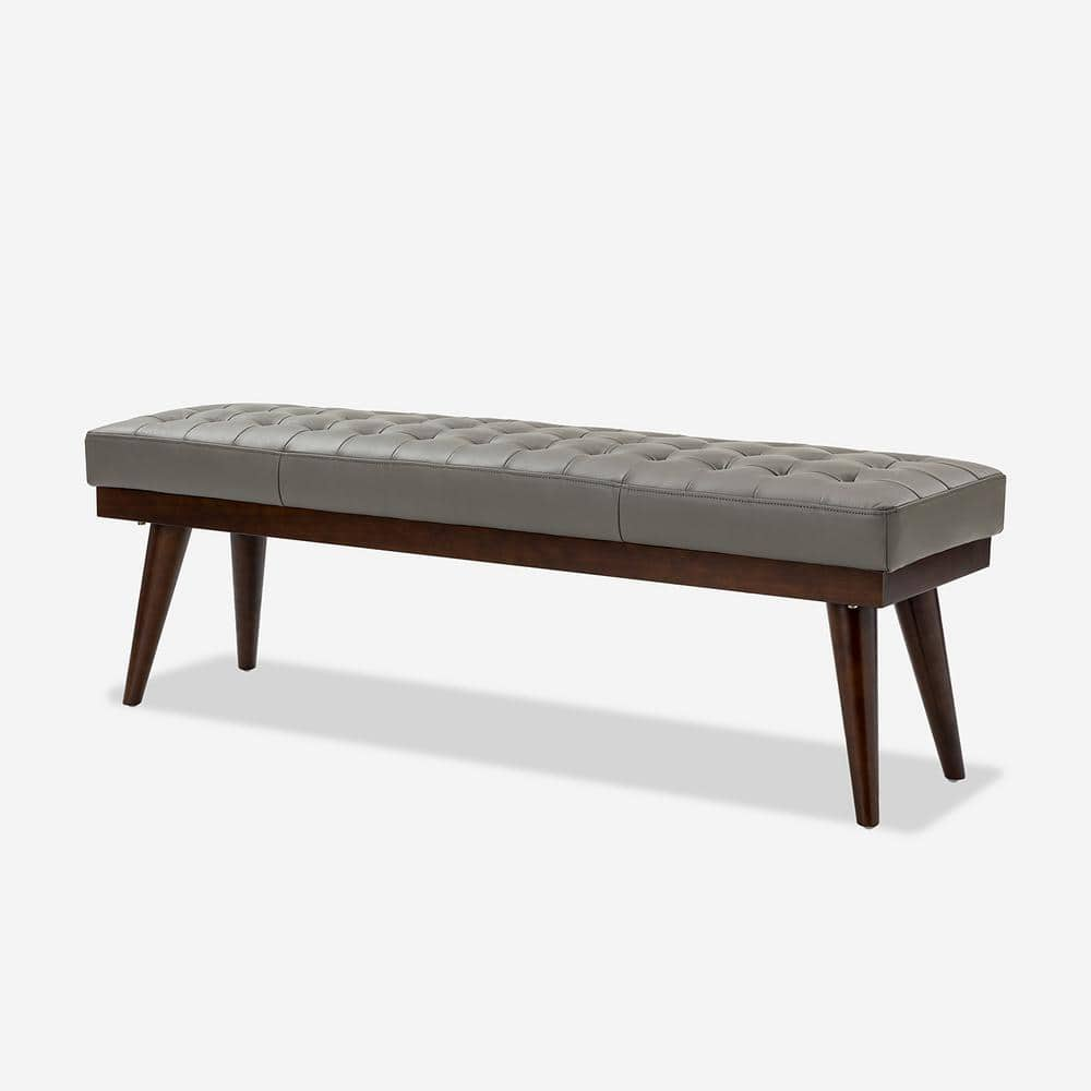 JAYDEN CREATION Paula 55.5 in. Wide Grey Genuine Leather Bedroom Bench ...