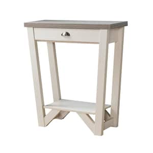 Vesperia 31.25 in. Ivory and Brown Rectangle Wood Console Table with 1-Shelf