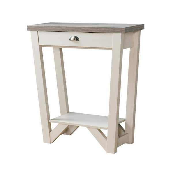 Furniture of America Vesperia 31.25 in. Ivory and Brown Rectangle Wood Console Table with 1-Shelf