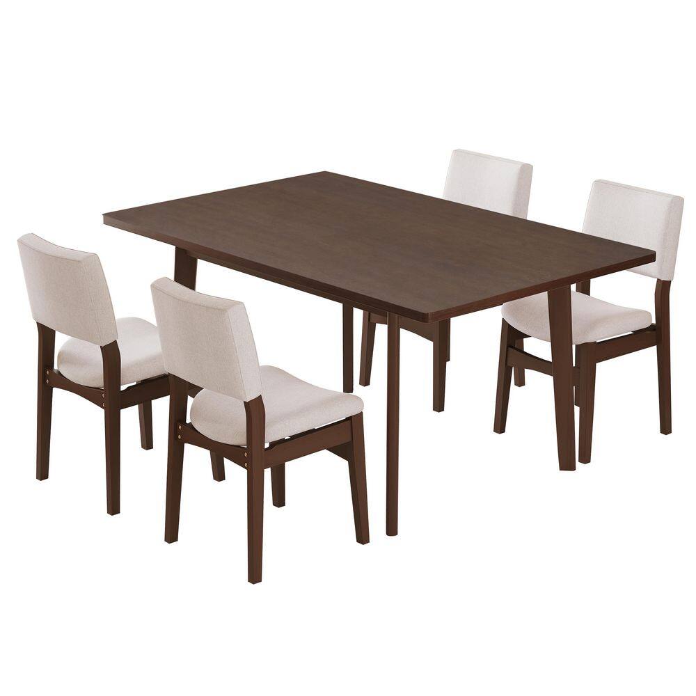Dark Walnut 5-Piece Rectangular MDF Top Dining Table Set Seats 4