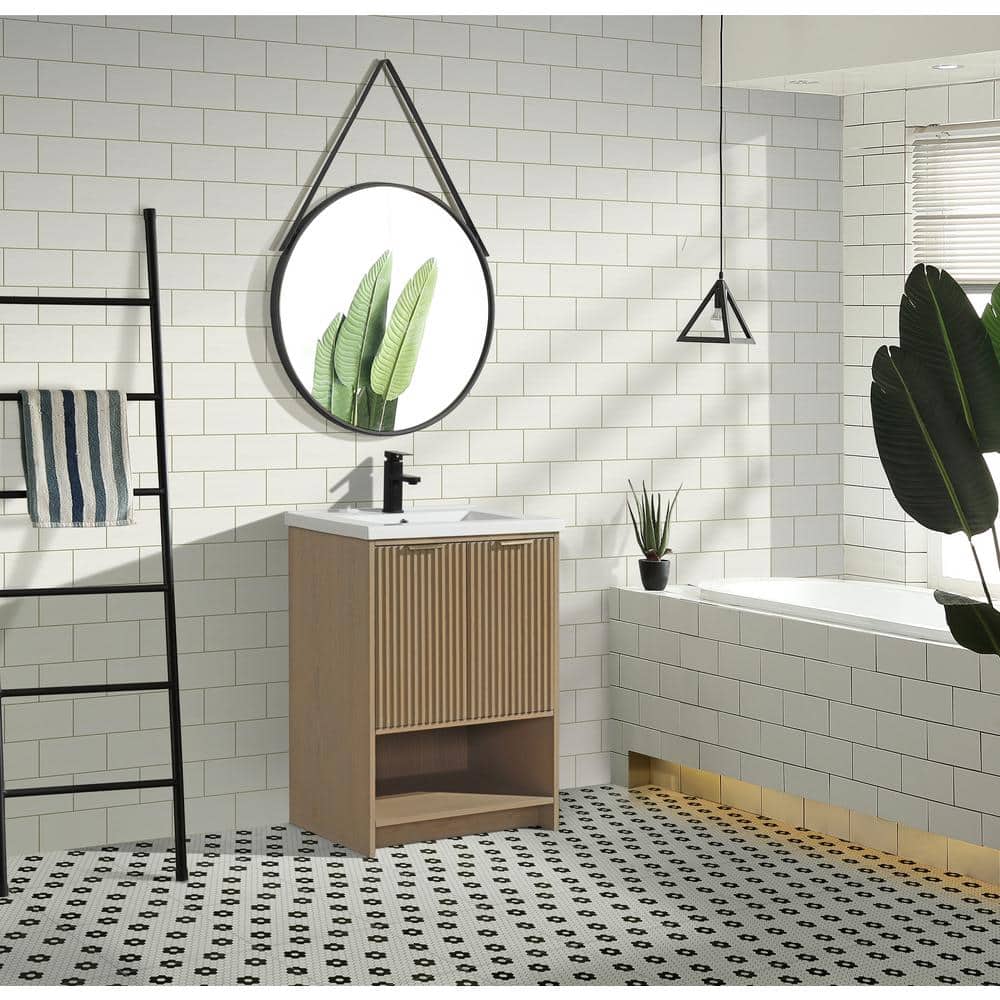 San Diego 24" Oak Freestanding Bathroom Vanity with Ceramic Top