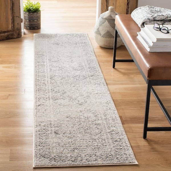 Tulum Ivory/Gray 2 ft. x 13 ft. Border Geometric Diamonds Runner Rug
