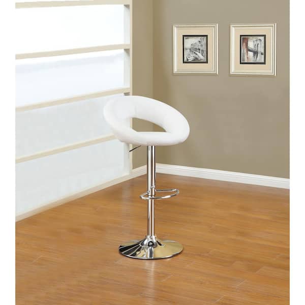 39 in. White Faux Leather Bar Stools with Chrome Stand ((Set of 2))