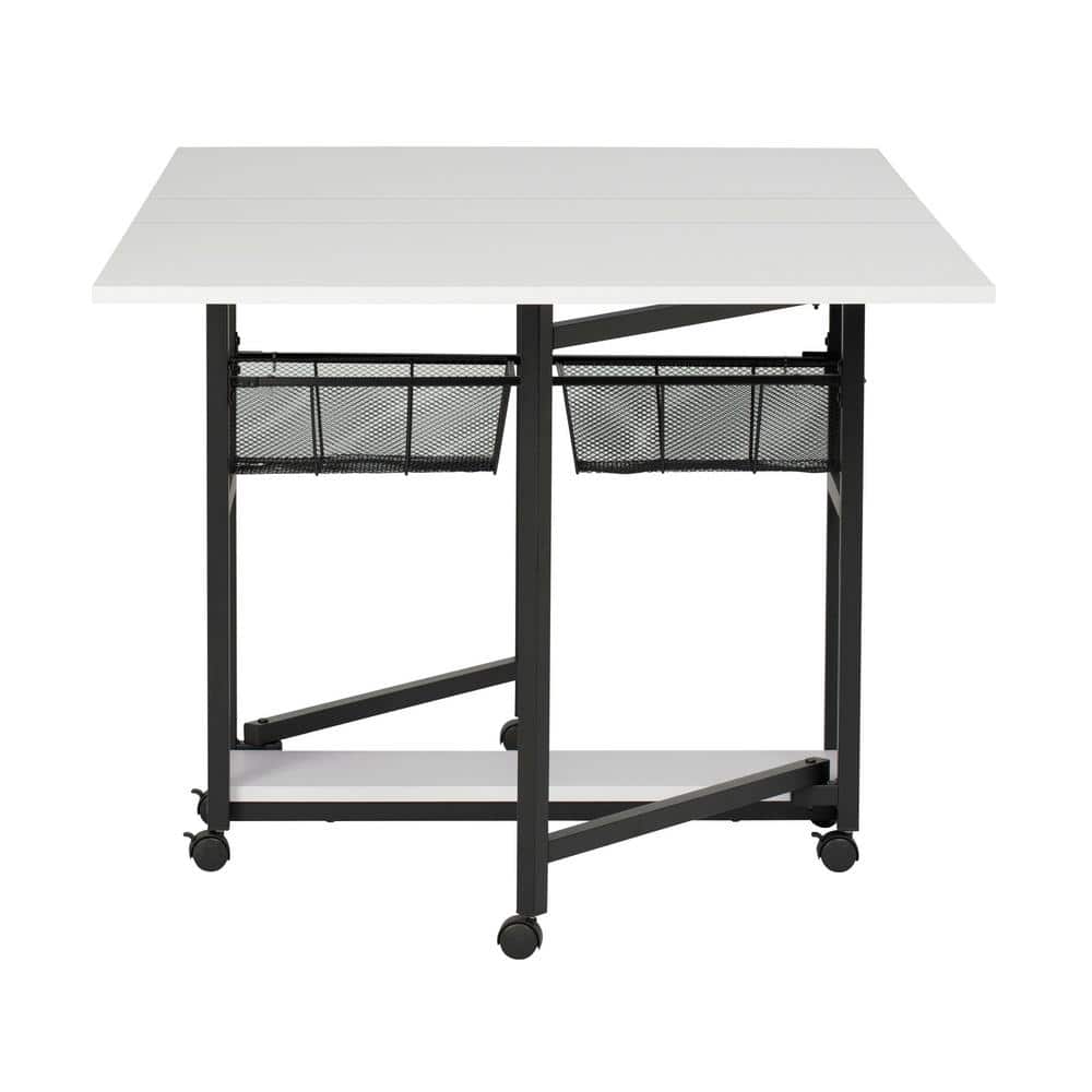 Charcoal & White Mobile Sewing Craft Table with Wire Storage