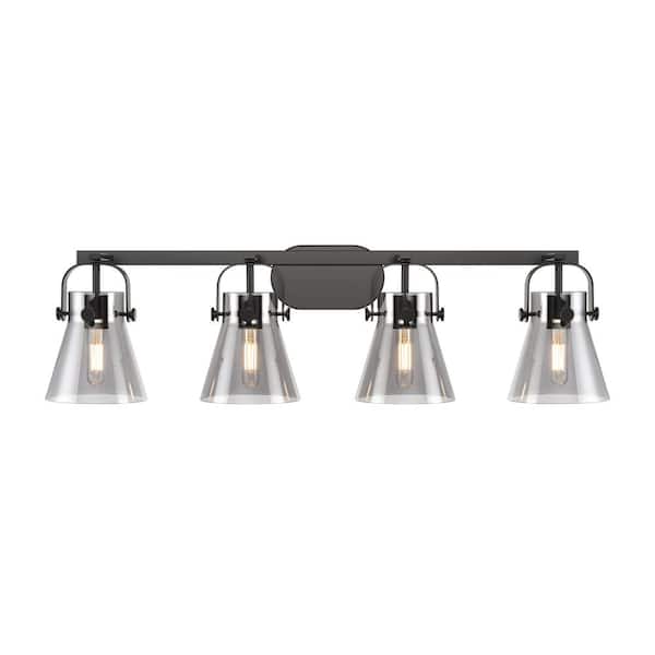 Innovations Pilaster II Cone 36.5 in. 4-Light Matte Black Vanity Light with Glass Shade