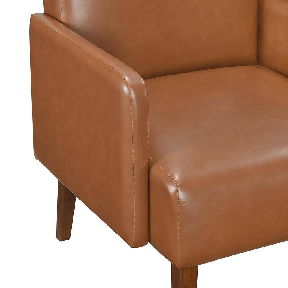 Matt Brown Faux Leather and Wood Accent Chair