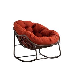 Patio Brown Wicker Outdoor Rocking Chair with 1 Orange Cushion