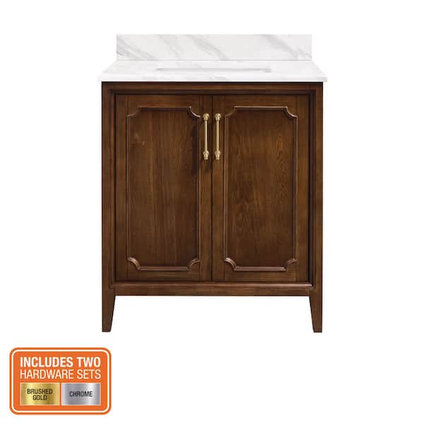 Simsbury 31 in. Single Sink Cinnamon Oak Bath Vanity with Calacatta White Engineered Stone Top (Assembled)