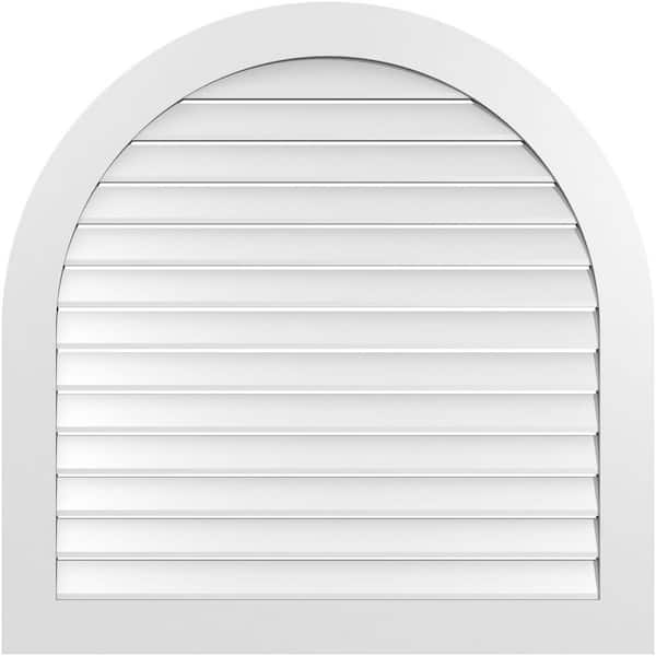 Ekena Millwork 42 in. x 42 in. Round Top White PVC Paintable Gable Louver Vent Functional