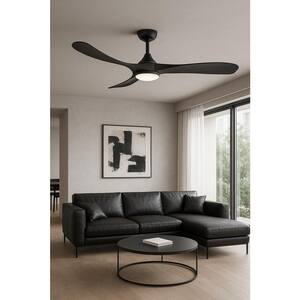 Swell Illuminated 56.0 in. Indoor/Outdoor Integrated LED Matte Black Ceiling Fan with Remote Control