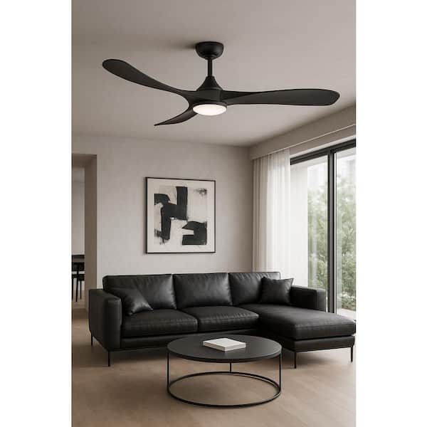 HINKLEY Swell Illuminated 56.0 in. Indoor/Outdoor Integrated LED Matte Black Ceiling Fan with Remote Control