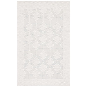 Marbella Collection Ivory Blue 6 ft. X 9 ft. Border Geometric Area Rug