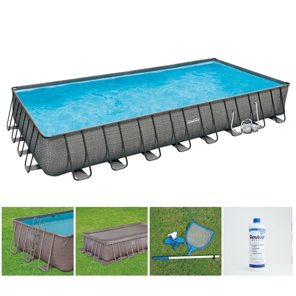 Summer Waves 24 ft. x 12 ft. x 52 in. Rectangle Above Ground Frame Swimming Pool Set