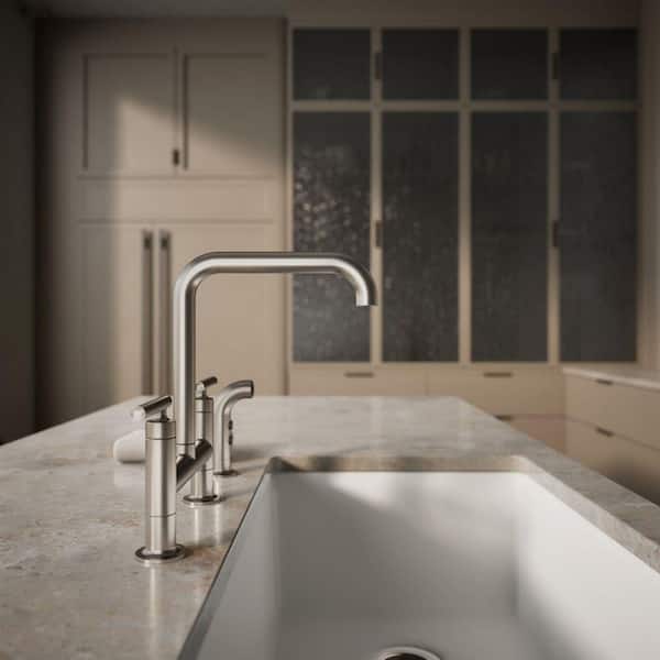 koheeeiheeei KOHLER Purist 2-Handle Bridge Kitchen Faucet with Side Sprayer in