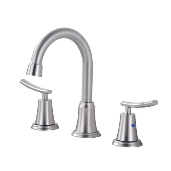 Modern 8 in. Widespread Double Handle Bathroom Faucet with Pop Up Drain and Supply Hose in Brushed Nickel
