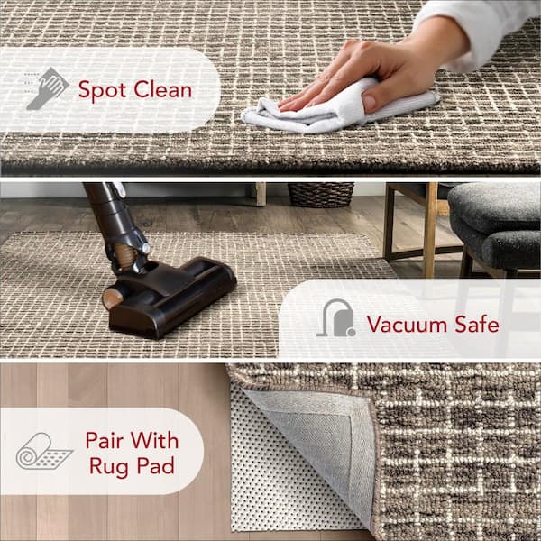 Melrose Checked Wool Brown 12 ft. x 15 ft. Indoor/Outdoor Patio Rug