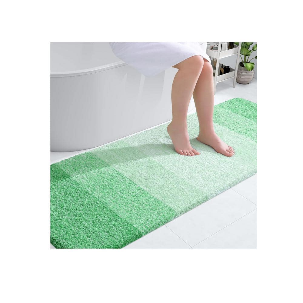 Afoxsos 59 in. x 24 in. Green Stripe Microfiber Rectangular Shaggy Bath Rugs SNPH004IN322 The