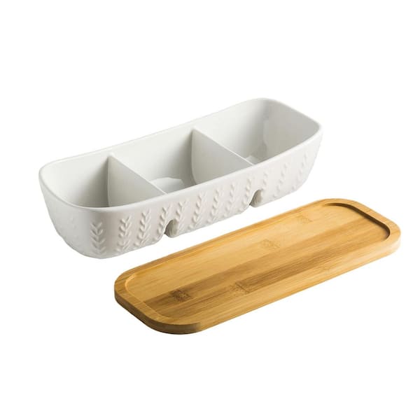 11 in. 3-Compartment White Divided Serving Dishes, Chip and Dip Bowl for Parties, Snacks, Appetizers (Set of 1)