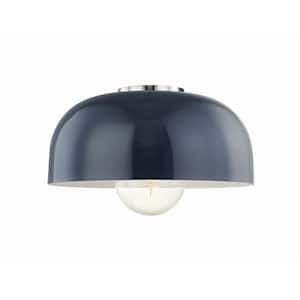 Avery 1-Light 14 in. W Polished Nickel Semi-Flush Mount with Navy Metal Shade