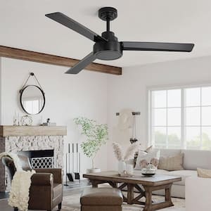 52 in. Indoor/Outdoor Black Farmhouse Ceiling Fan without Light with Remote Control, 3 ABS Blades, 6-speed & DC Motor