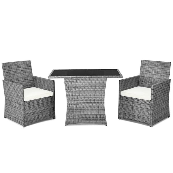 Costway Grey Frame 3PCS Patio Wicker Outdoor Sectional Set with White Cushions