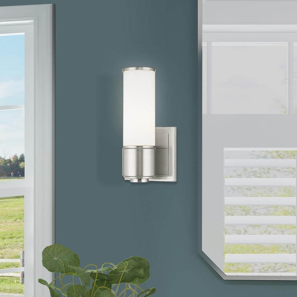 Elegant Brushed Nickel 1-Light Vanity Sconce with Satin Opal Glass
