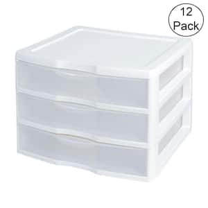 White and Clear Countertop 3-Drawer Desktop Storage Unit (12 Pack)