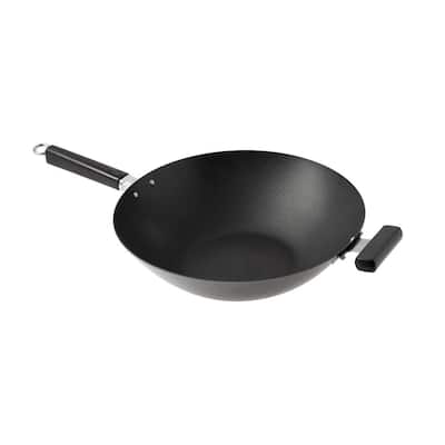 OXO Obsidian 12 in. Pre-Seasoned Carbon Steel Induction Safe Wok with  Silicone Sleeve and Helper Handle in Black CC005103-001 - The Home Depot