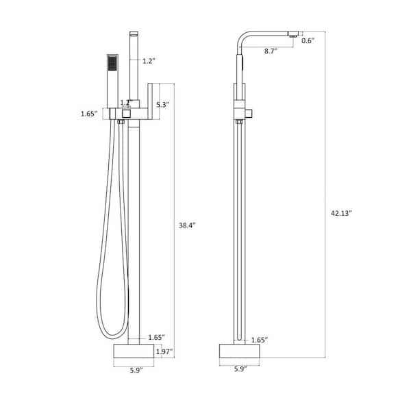Single-Handle Freestanding Tub Faucet with Hand Shower in Brushed Brass