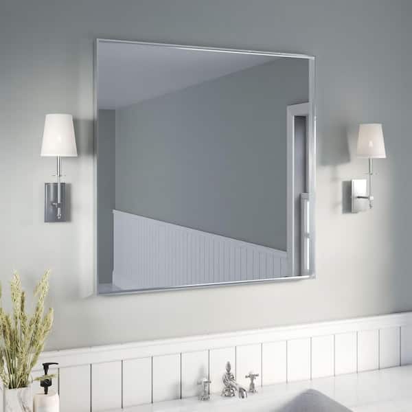 36 in. W x 36 in. H Silver Aluminum Rectangular Framed Wall Bathroom Vanity Wall Mount Mirror