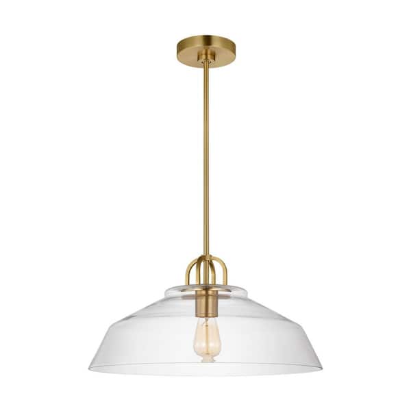 SCOTT LIVING - Payton 75-Watt 1-Light Satin Brass Medium Pendant Light with Clear Glass Shade and No Bulbs Included