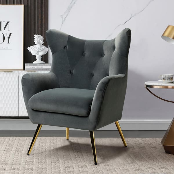 Grey tufted outlet wingback chair