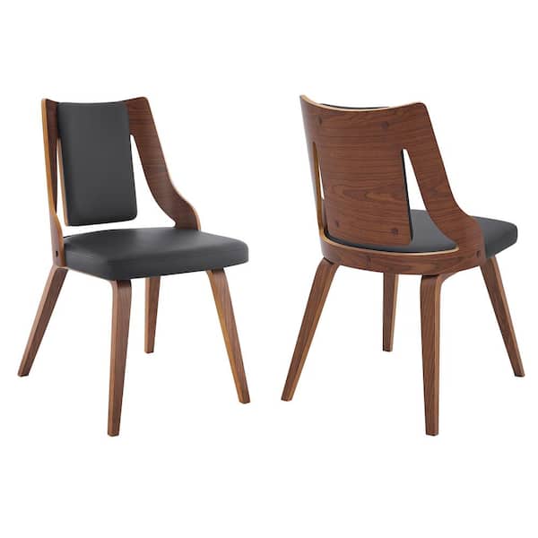 Armen Living Aniston Gray Faux Leather and Walnut Wood Dining Chairs (Set of 2)