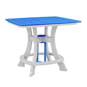Adirondack White Square Composite Outdoor Dining Table with Blue Top